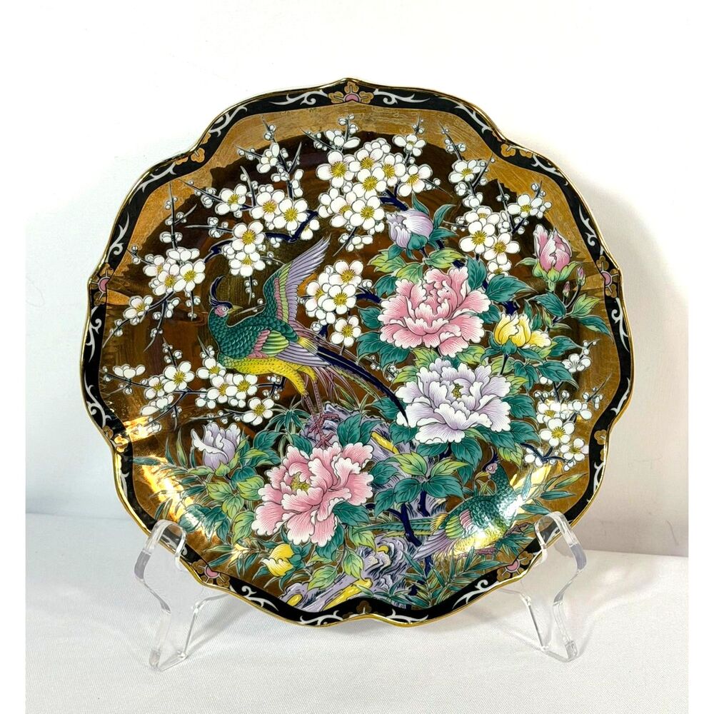 Heritage Mint Ming Dynasty 8" Plate Japan Pheasants Birds Gold Floral Scalloped